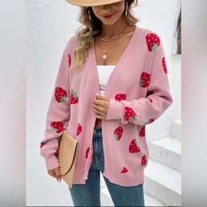 Strawberry Pattern Cardigan Size L Super Soft & Comfy Long Sleeve